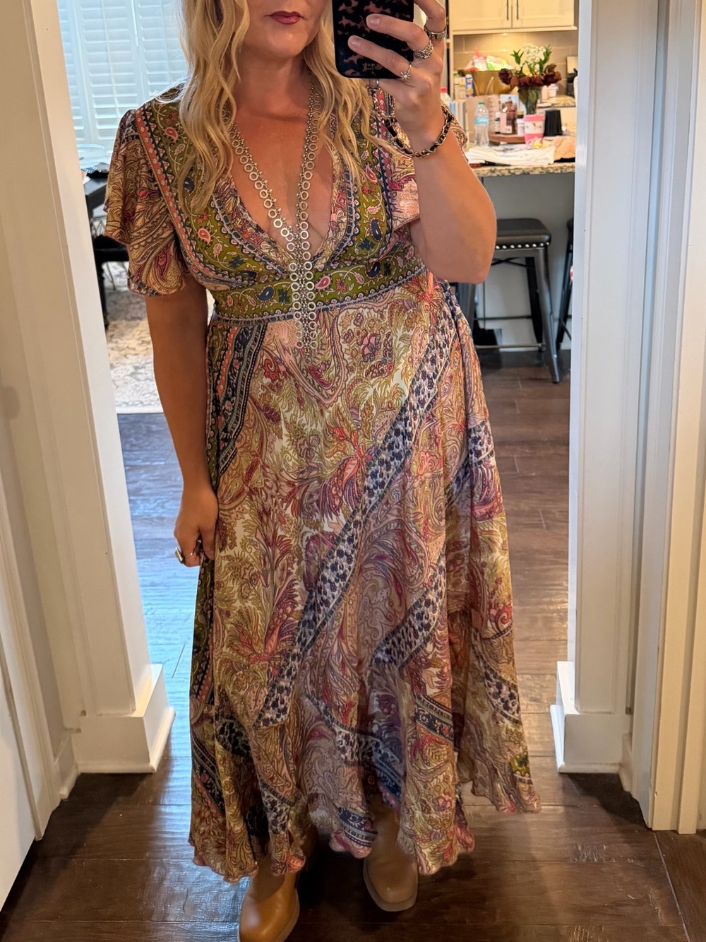 India Boutique Floral Paisley Maxi Dress in Cream, Pink, Green